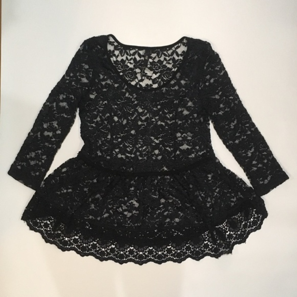 Women's Sheer Floral Lace Peplum Top XS‎ Black Whimsigoth Dark Fairy Romantic